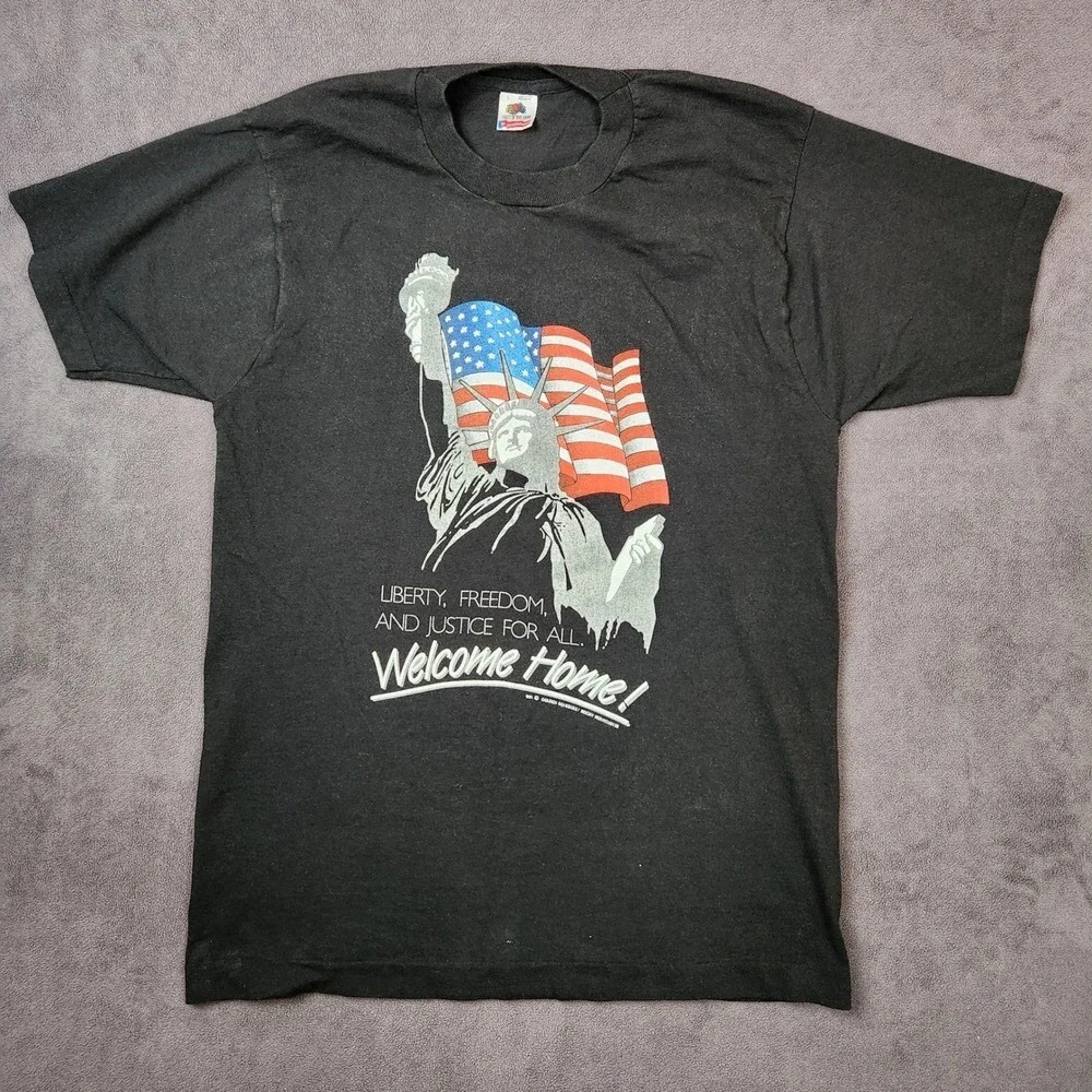 Vintage Welcome Home Statue of Liberty Graphic T Shirt Large Single Stitch